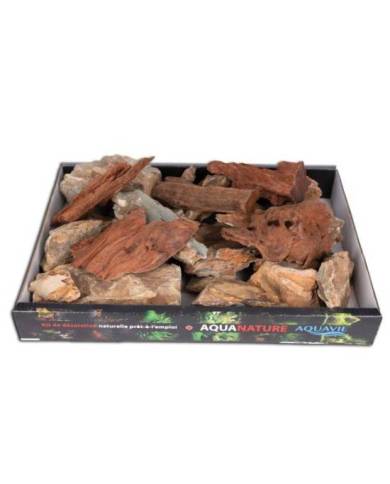 Aquavie - Assortiment bois de mangrove et pierres - Ton orangé